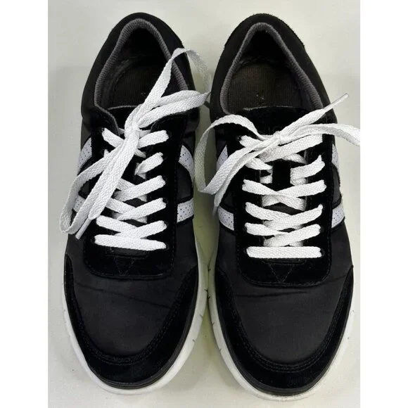 Vionic Nana Walking Shoes Sneakers Women’s 6 Black White Satin Suede Lace up - Picture 2 of 10